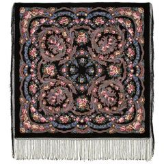 Платок Павловопосадская платочная мануфактура, 148х148 см, розовый, черный