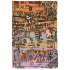 Палантин Павловопосадская платочная мануфактура, 230х80 см, оранжевый, фиолетовый