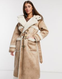 Двустороннее пальто из искусственной овчины ванильного цвета Urbancode Retter-Кремовый