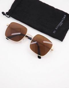 Квадратные солнцезащитные очки в золотистой оправе с коричневыми стеклами My Accessories London-Коричневый цвет