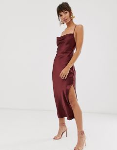 Атласное платье-комбинация миди со шнуровкой на спине ASOS DESIGN-Красный