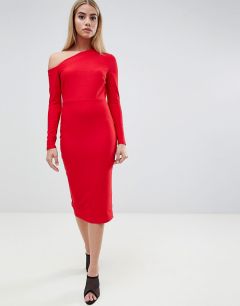 Платье миди с широким вырезом ASOS DESIGN-Красный