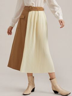Двухцветная плиссированная юбка с карманом и поясом