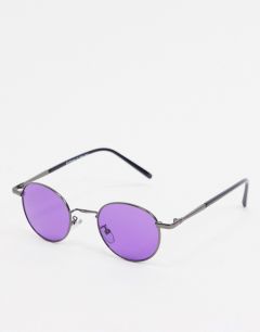 Круглые солнцезащитные очки с фиолетовыми стеклами в темной металлической оправе AJ Morgan-Серый