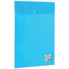BRAUBERG Папка-конверт с кнопкой brauberg, вертикальная, а4, до 100 листов, прозрачная, синяя, 0,15 мм, 224977, 30 шт.