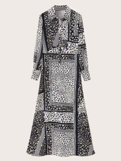 Полосатое платье-рубашка с леопардовым принтом