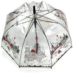 Зонт-трость полуавтомат, купол 81 см, 8 спиц, прозрачный, мультиколор