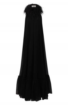 Шелковое платье с отделкой перьями Saint Laurent