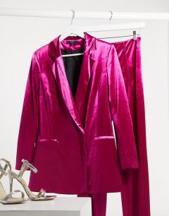 Бархатный строгий пиджак цвета фуксии AQAQ-Розовый
