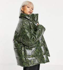 Блестящая дутая куртка с принтом под змеиную кожу COLLUSION-Зеленый цвет