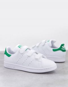 Белые кроссовки с зеленой накладкой и ремешками из экологичных материалов adidas Originals Stan Smith-Белый