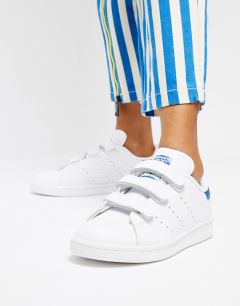 Белые кроссовки на липучках с синими вставками adidas Originals Stan Smith-Белый