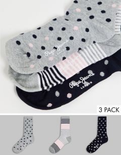 Набор из 3 пар носков черного, серого и розового цветов в горошек и полоску Pepe Jeans Evelyn-Серый