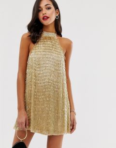 Платье мини с высоким воротом и золотистой бахромой ASOS DESIGN-Золотой