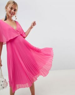 Платье миди с плиссированной юбкой и расклешенными рукавами ASOS DESIGN-Розовый