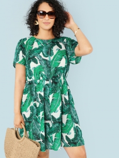 Платье с эластичной талией из листьев джунглей