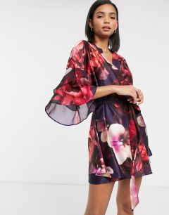 Кимоно с цветочным принтом и оборками на рукавах Ted Baker-Фиолетовый