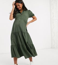 Зеленое свободное платье-рубашка макси Missguided Maternity-Зеленый