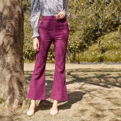 Вельветовые брюки-клеш с карманом и пуговицами
