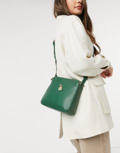 Зеленая кожаная сумка через плечо с золотистой фурнитурой Paul Costelloe-Зеленый