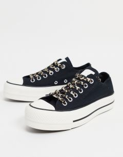 Черные кроссовки со шнурками с леопардовым принтом Converse Chuck Taylor Lift Ox-Черный