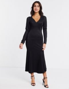 Черное облегающее платье миди с V-образным вырезом ASOS DESIGN-Черный цвет