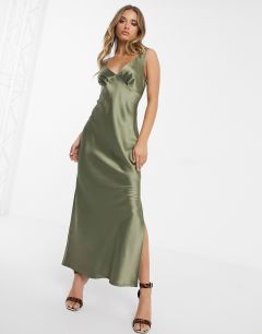 Атласное платье-комбинация миди ASOS DESIGN-Зеленый