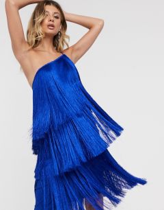 Асимметричное платье миди с бахромой ASOS DESIGN-Синий