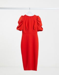 Красное платье миди с пышными рукавами ASOS DESIGN-Красный