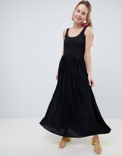 Платье макси с плиссированной юбкой ASOS DESIGN-Черный