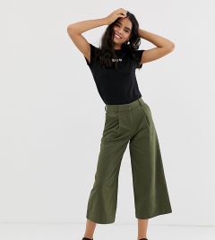 Укороченные брюки цвета хаки с широкими штанинами Monki-Зеленый