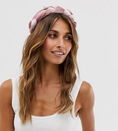 Эксклюзивный розовый бархатный обруч для волос с плетеной отделкой Accessorize