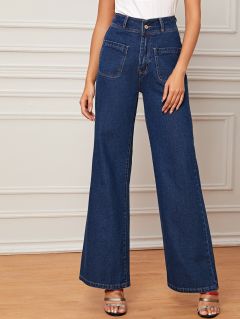 Широкие джинсы с высокой талией и карманом