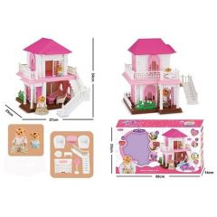 Кукольный Двухэтажный домик с куклой, набором мебели, музыкой и подсветкой (медвежонок и мама) 
