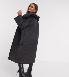 Черное стеганое пальто макси ASOS DESIGN Petite-Черный