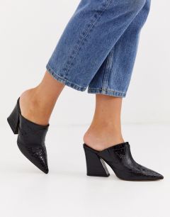 Черные туфли на блочном каблуке в ковбойском стиле ASOS DESIGN - Shine-Черный