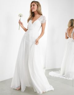 Кружевное свадебное платье с плиссированной юбкой ASOS EDITION-Белый