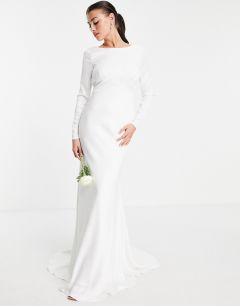Атласное свадебное платье с длинными рукавами и декоративными швами ASOS EDITION Camilla-Белый