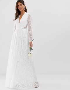 Кружевное свадебное платье с V-образным вырезом ASOS EDITION-Белый
