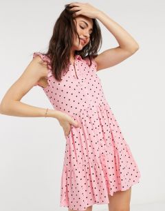 Розовое платье-рубашка в горошек без рукавов Stradivarius-Розовый