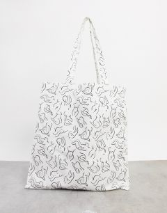 Белая сумка-тоут из органического хлопка с принтом Monki-Белый