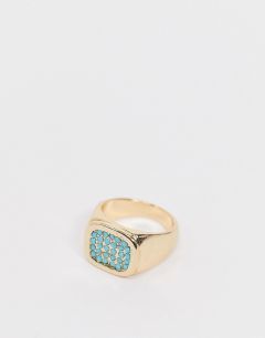 Золотистое массивное кольцо с бирюзовыми камнями ASOS DESIGN-Золотой