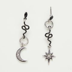 Серьги-подвески с декором луны, звезды и змеи