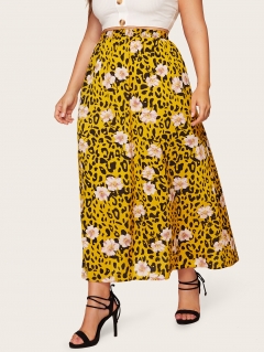 Размера плюс цветочная леопардовая юбка на резинке
