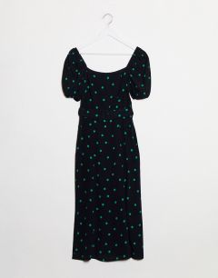 Платье миди в горошек с квадратным вырезом и поясом New Look-Черный цвет