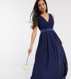 Темно-синее платье макси с запахом и бантом на спине TFNC Petite bridesmaid-Голубой