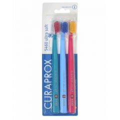 Зубная щетка Curaprox CS 5460 Ultra Soft, бирюзовый/голубой/малиновый, 3 шт., диаметр щетинок 0.1 мм