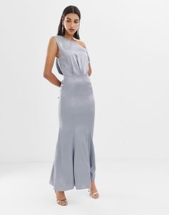 Атласное платье макси на одно плечо ASOS DESIGN-Серебристый