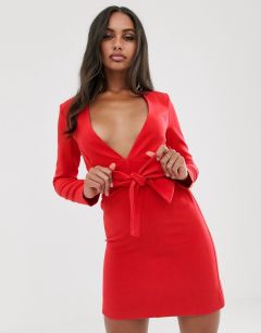 Красное приталенное платье-смокинг с поясом Vesper-Красный