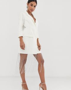 Платье-пиджак мини с бахромой ASOS DESIGN-Белый